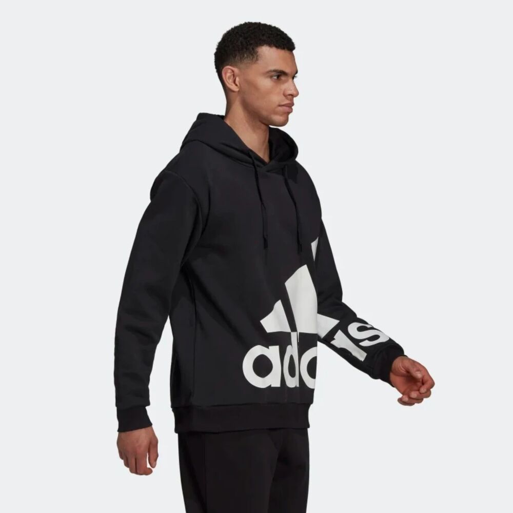 ADIDAS MENS ESSENTIALS GIANT LOGO FLEECE HOODIE BLACK SIZE MEDIUM HL6925 NEW - Picture 3 of 6